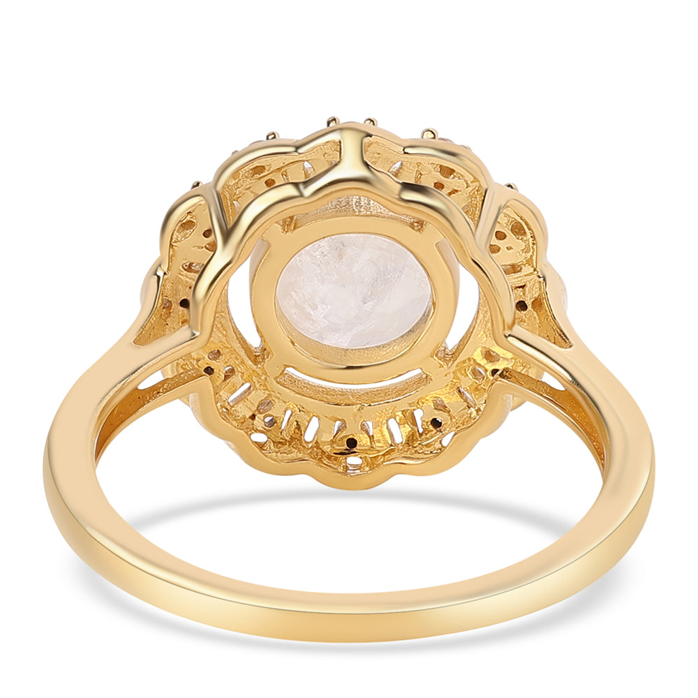 Inel din Argint 925 Placat cu Aur ( 3.72 grame ) cu Piatra Lunii Curcubeu Clasa ”AA” și Topaz Alb 1.84 Carate