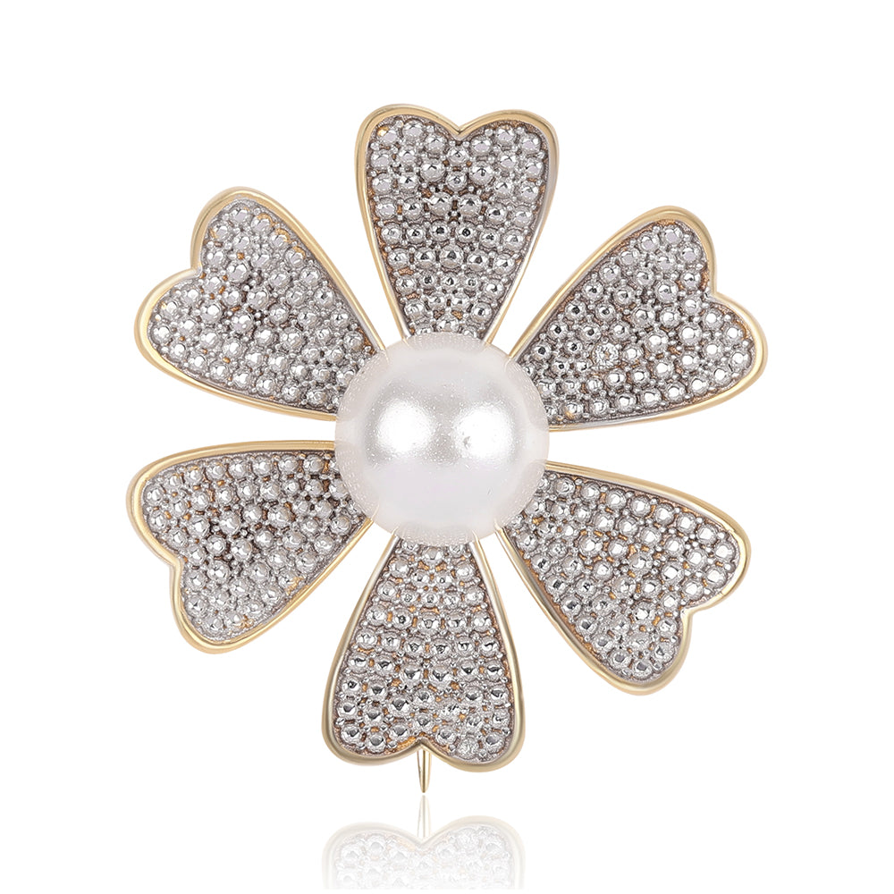 Broşă din Argint 925 Placat cu Aur ( 4.4 grame ) cu Perlă de Apă Dulce Albă 4.27 Carate 1 