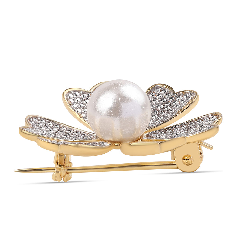 Broşă din Argint 925 Placat cu Aur ( 4.4 grame ) cu Perlă de Apă Dulce Albă 4.27 Carate