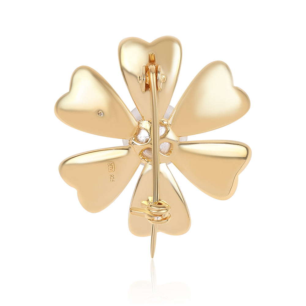 Broşă din Argint 925 Placat cu Aur ( 4.4 grame ) cu Perlă de Apă Dulce Albă 4.27 Carate 3 