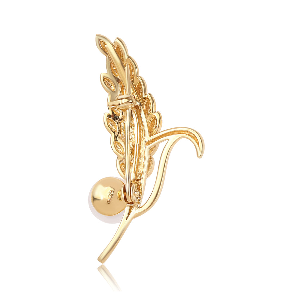 Broşă din Argint 925 Placat cu Aur ( 4.59 grame ) cu Perlă de Apă Dulce Albă 4.25 Carate 2 