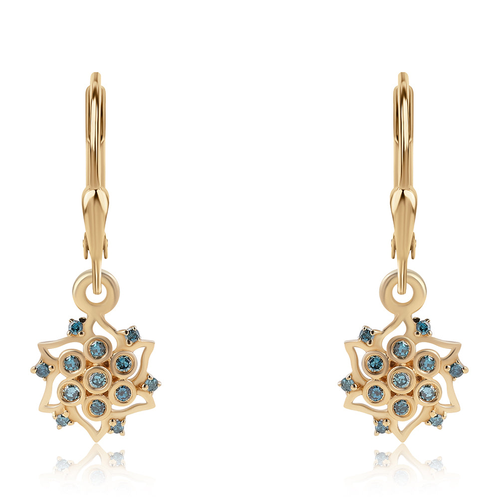 Cercei din Argint 925 Placat cu Aur ( 1.87 grame ) cu Diamant Albastru 0.21 Carate 2 