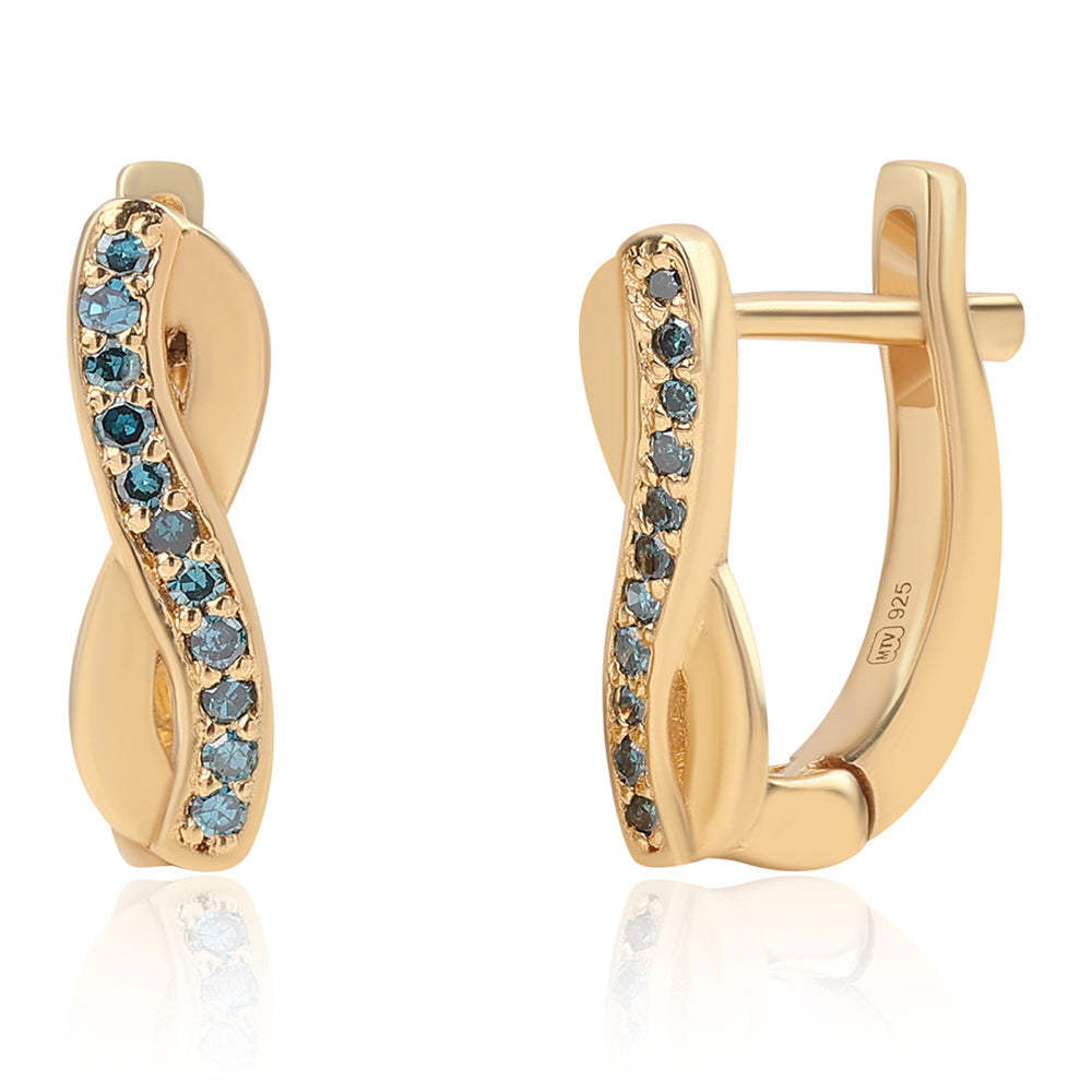 Cercei din Argint 925 Placat cu Aur ( 1.96 grame ) cu Diamant Albastru 0.13 Carate