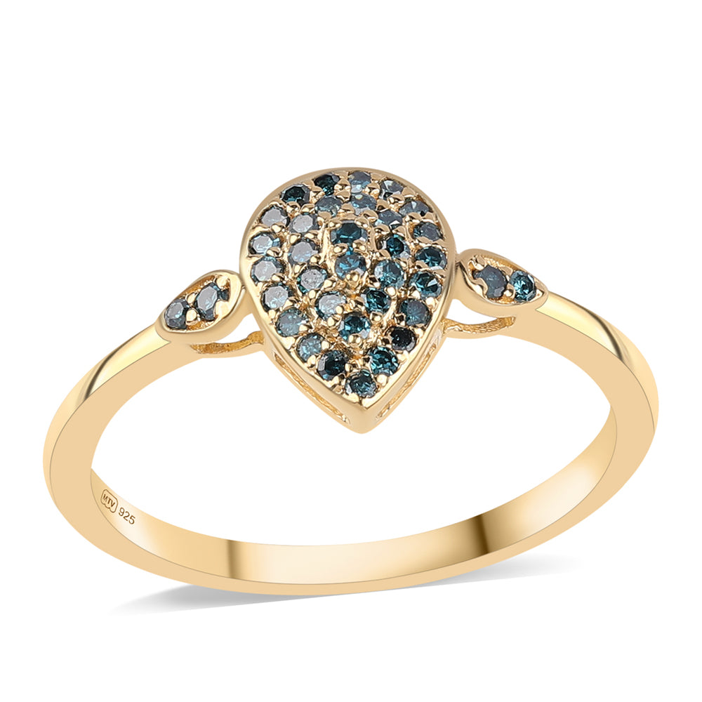 Inel din Argint 925 Placat cu Aur ( 1.78 grame ) cu Diamant Albastru 0.2 Carate 1 