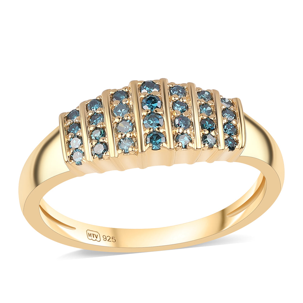Inel din Argint 925 Placat cu Aur ( 2.23 grame ) cu Diamant Albastru 0.27 Carate 1 