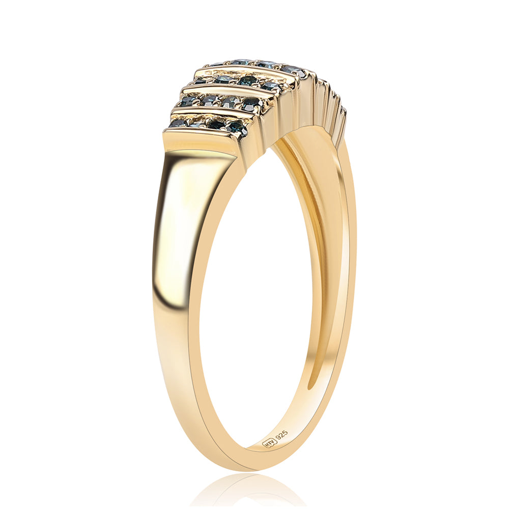 Inel din Argint 925 Placat cu Aur ( 2.23 grame ) cu Diamant Albastru 0.27 Carate 3 
