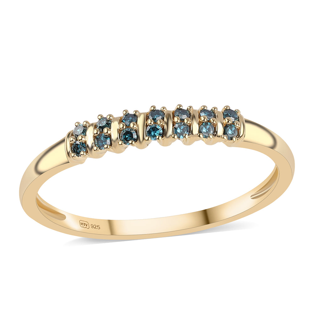 Inel din Argint 925 Placat cu Aur ( 1.48 grame ) cu Diamant Albastru 0.13 Carate 1 