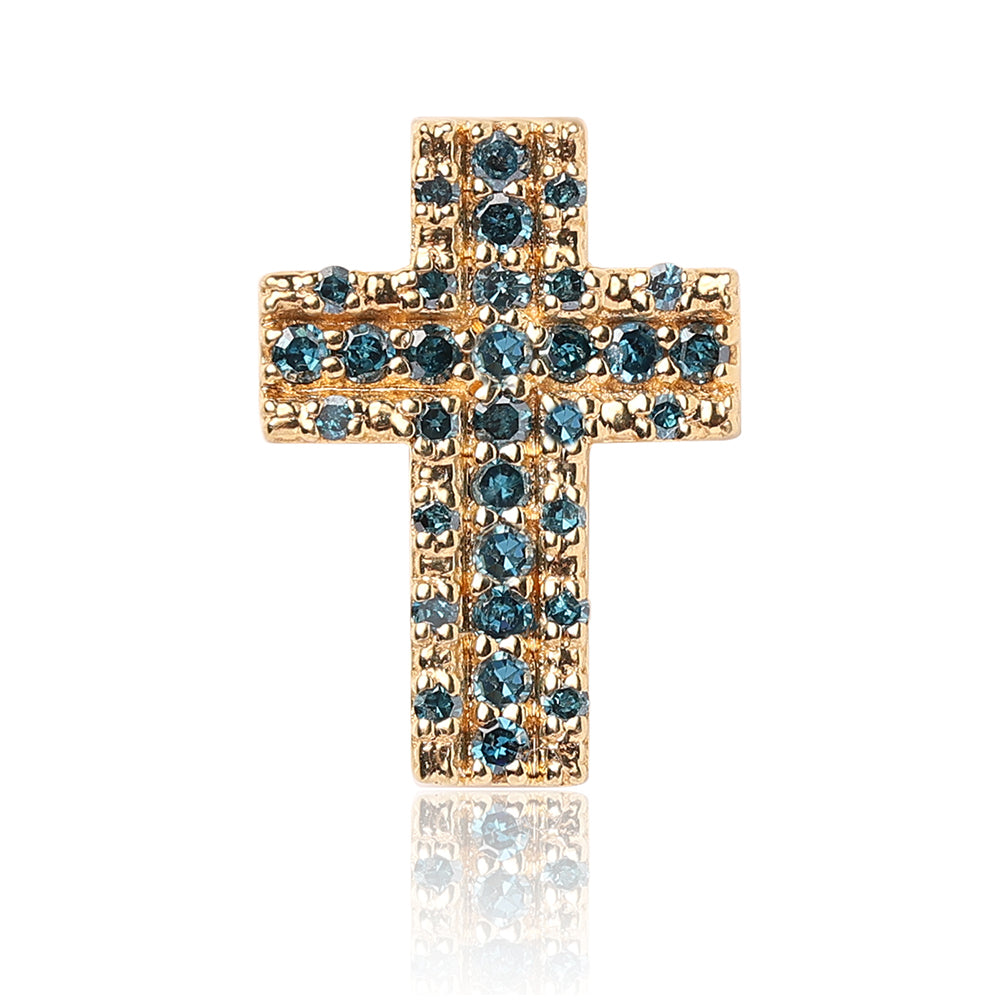 Cruce Pandantiv din Argint 925 Placat cu Aur ( 1.23 grame ) cu Diamant Albastru și Diamant Alb 0.43 Carate 1 