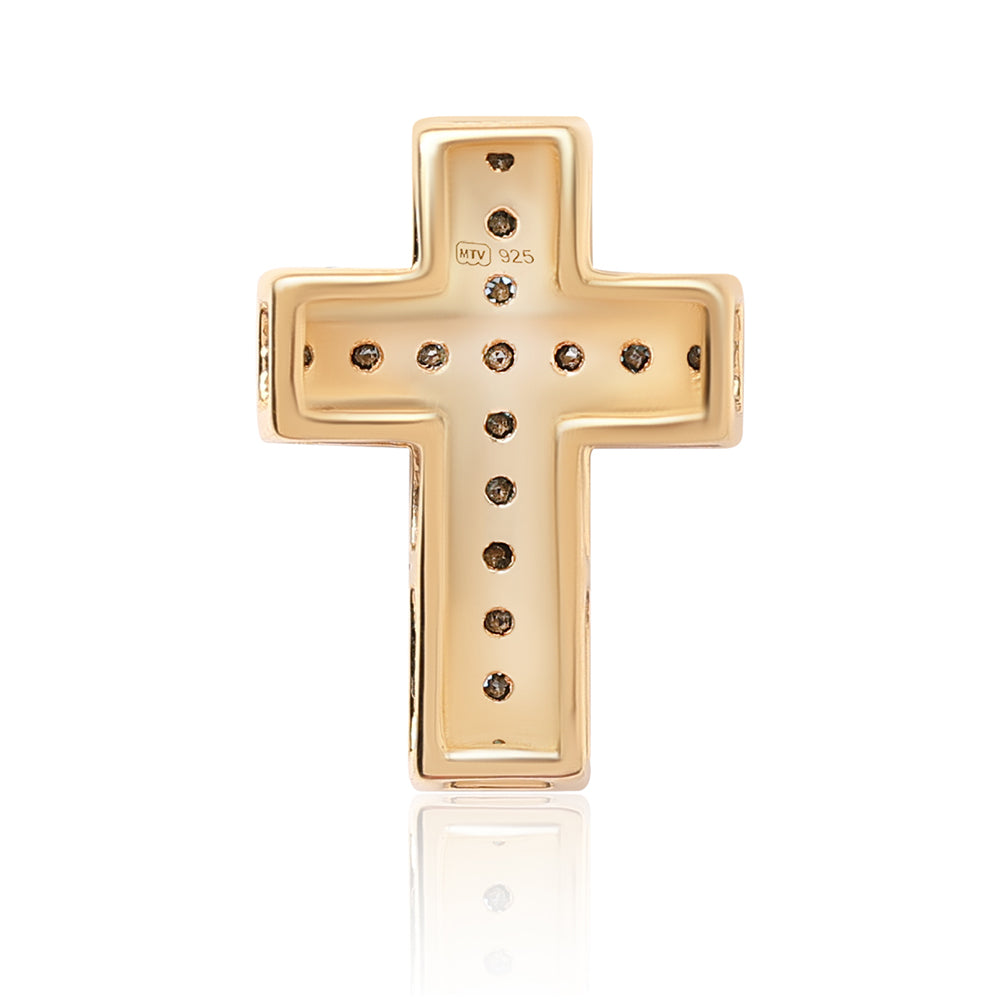 Cruce Pandantiv din Argint 925 Placat cu Aur ( 1.23 grame ) cu Diamant Albastru și Diamant Alb 0.43 Carate