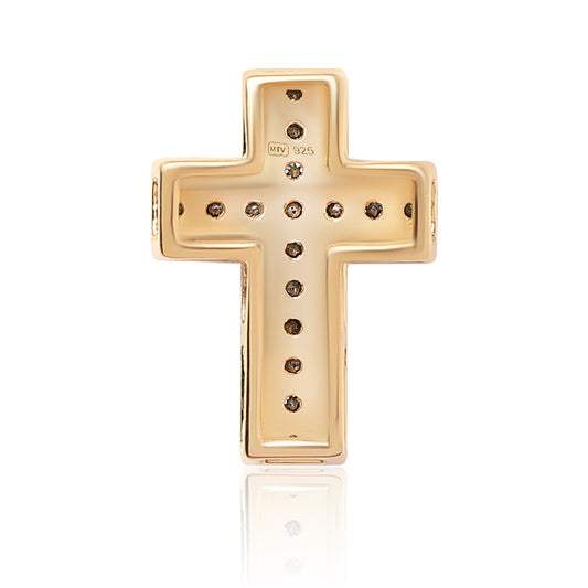 Cruce Pandantiv din Argint 925 Placat cu Aur ( 1.23 grame ) cu Diamant Albastru și Diamant Alb 0.43 Carate