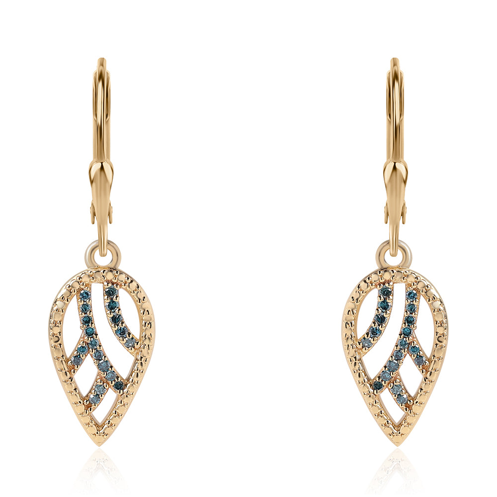 Cercei din Argint 925 Placat cu Aur ( 2.54 grame ) cu Diamant Albastru 0.17 Carate