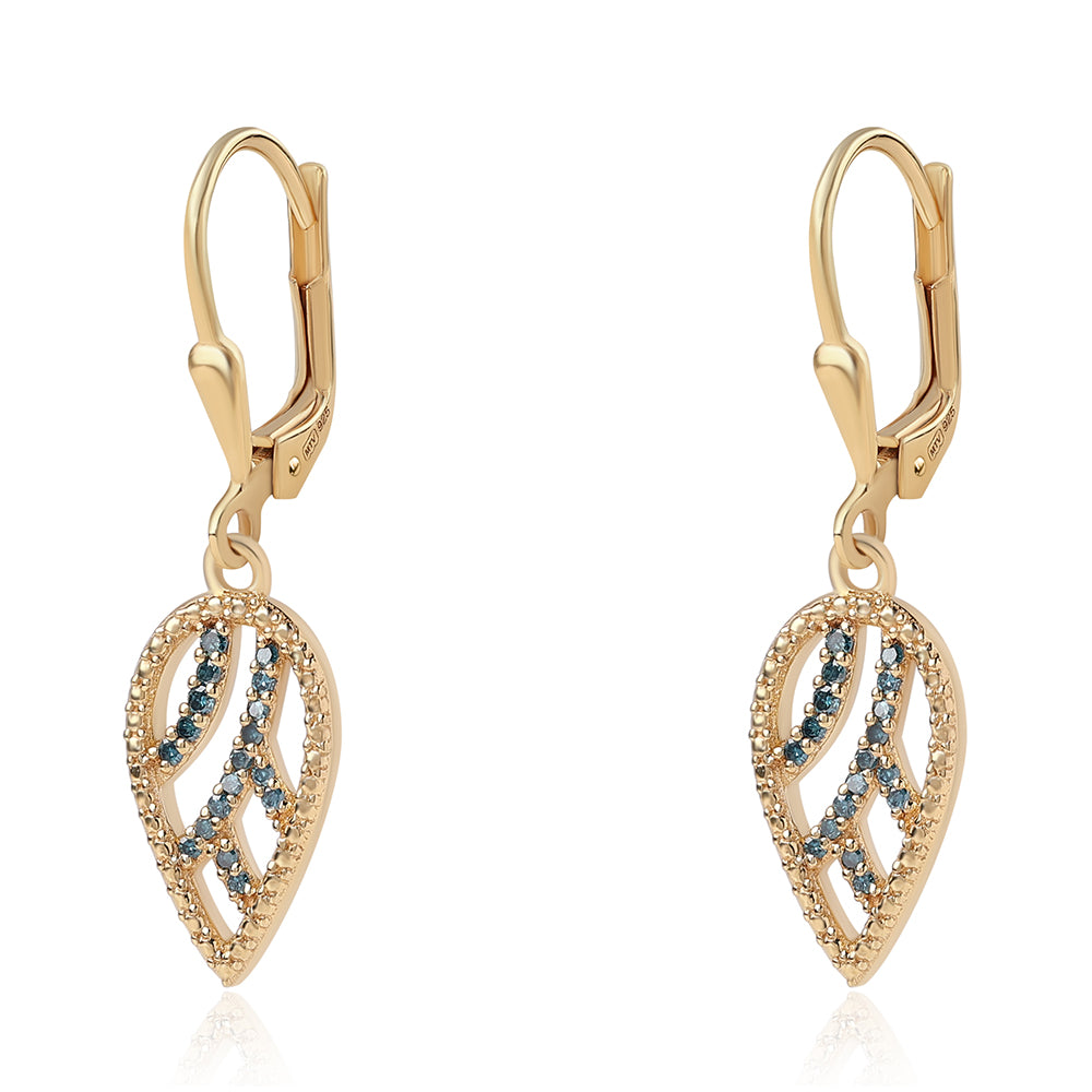 Cercei din Argint 925 Placat cu Aur ( 2.54 grame ) cu Diamant Albastru 0.17 Carate 1 