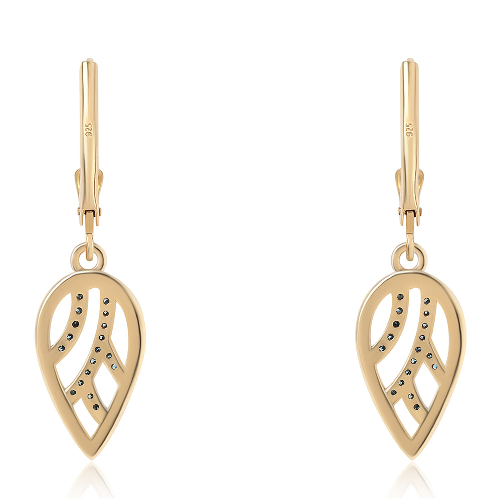 Cercei din Argint 925 Placat cu Aur ( 2.54 grame ) cu Diamant Albastru 0.17 Carate 3 