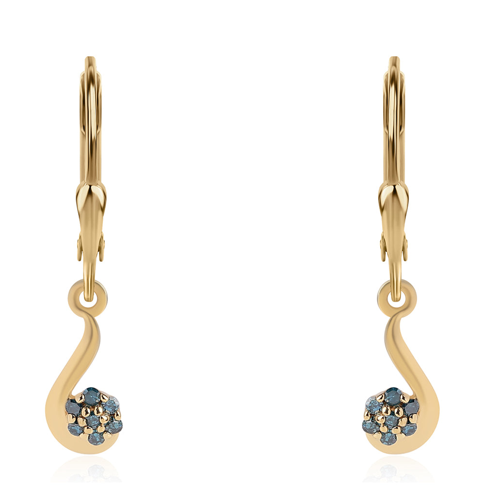Cercei din Argint 925 Placat cu Aur ( 1.29 grame ) cu Diamant Albastru 0.11 Carate 2 