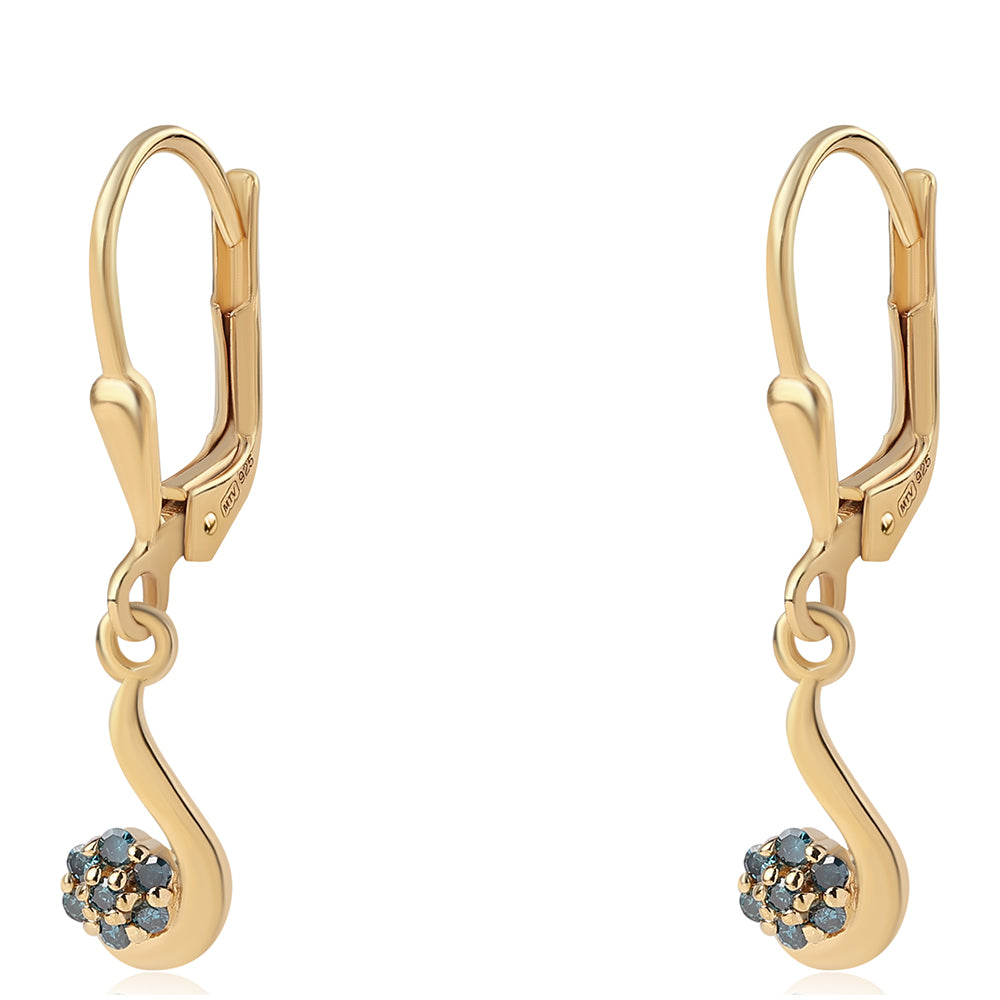 Cercei din Argint 925 Placat cu Aur ( 1.29 grame ) cu Diamant Albastru 0.11 Carate 1 