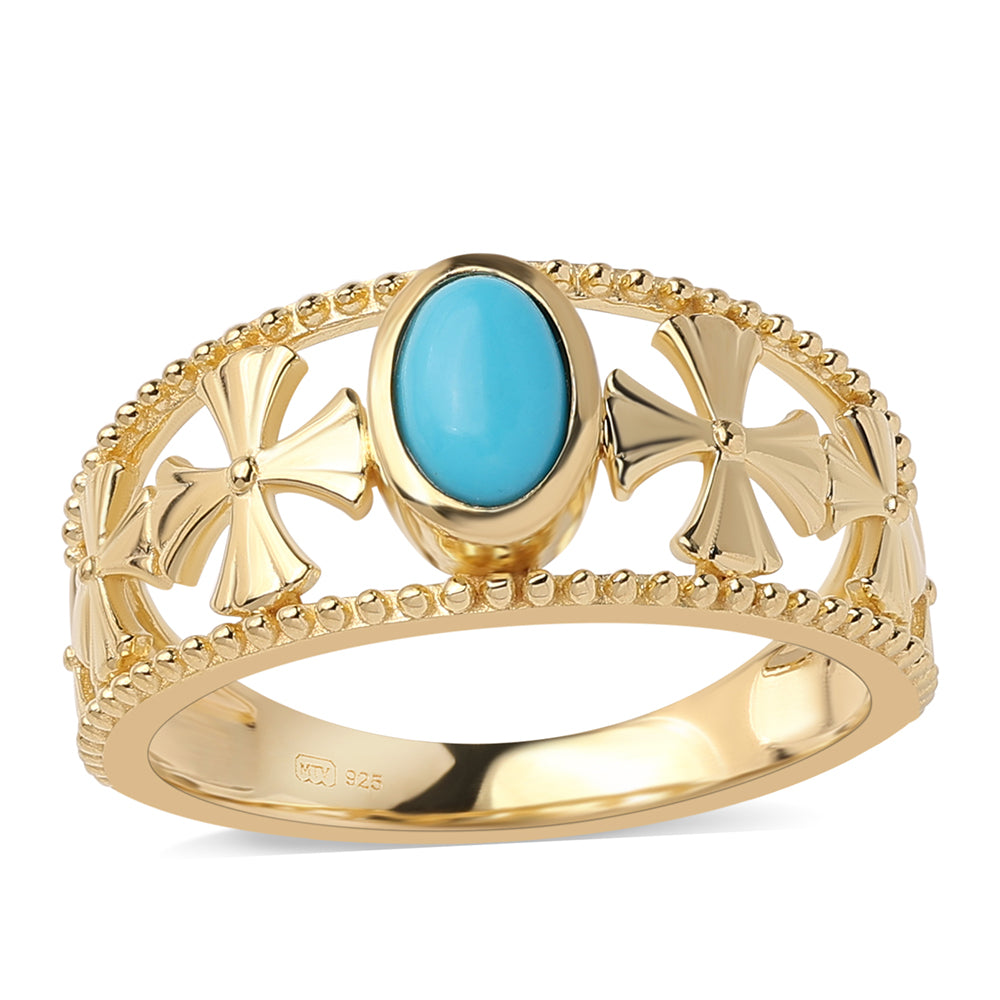 Inel din Argint 925 Placat cu Aur ( 3.09 grame ) cu Turcoaz ”Frumoasa Adormită” 0.54 Carate 1 