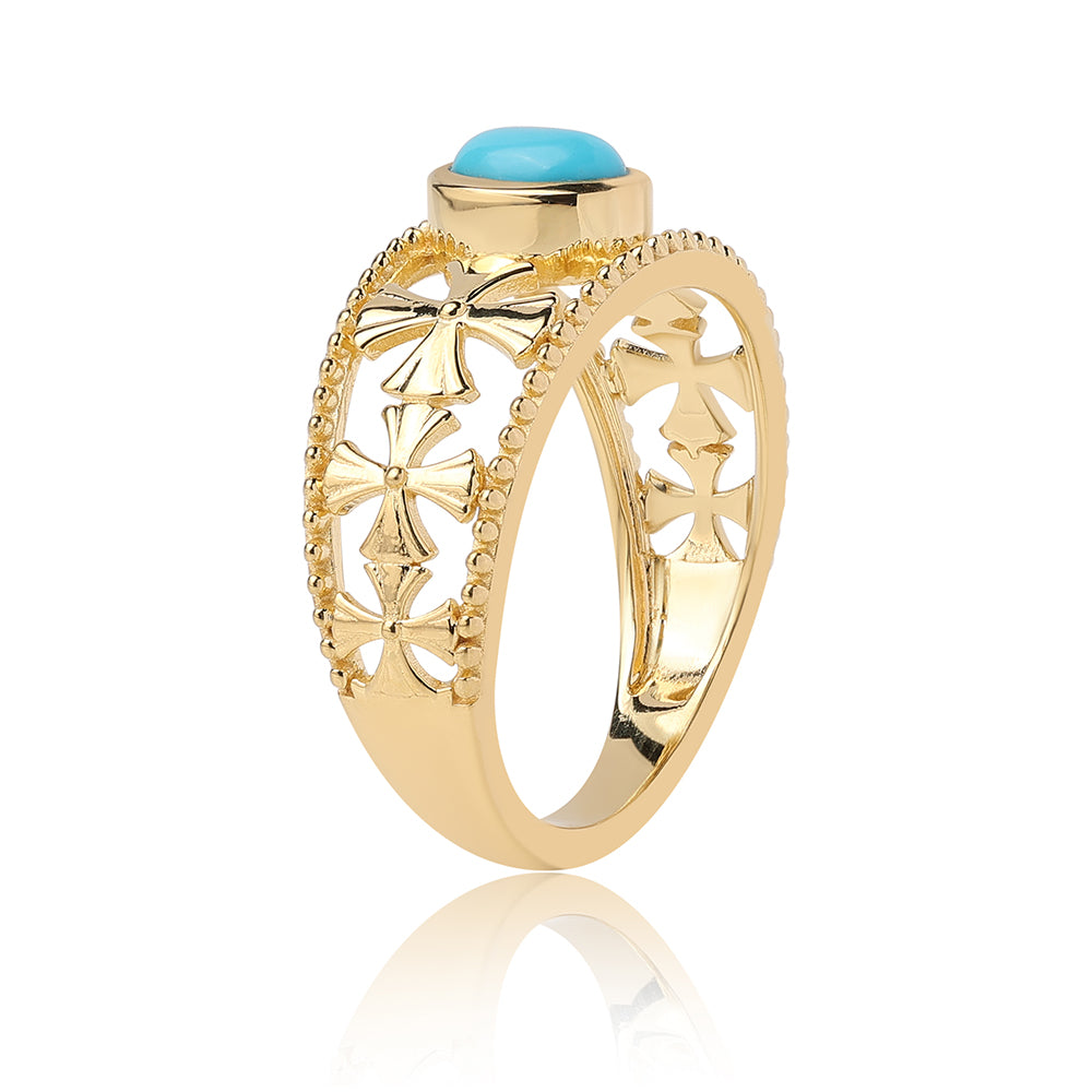 Inel din Argint 925 Placat cu Aur ( 3.09 grame ) cu Turcoaz ”Frumoasa Adormită” 0.54 Carate 2 