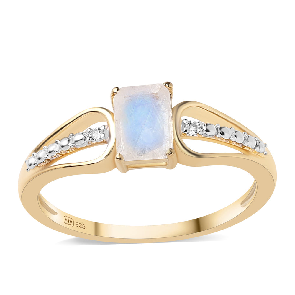 Inel din Argint 925 Placat cu Aur ( 2.03 grame ) cu Piatra Lunii Curcubeu Clasa ”AA” și Topaz Alb 1.38 Carate