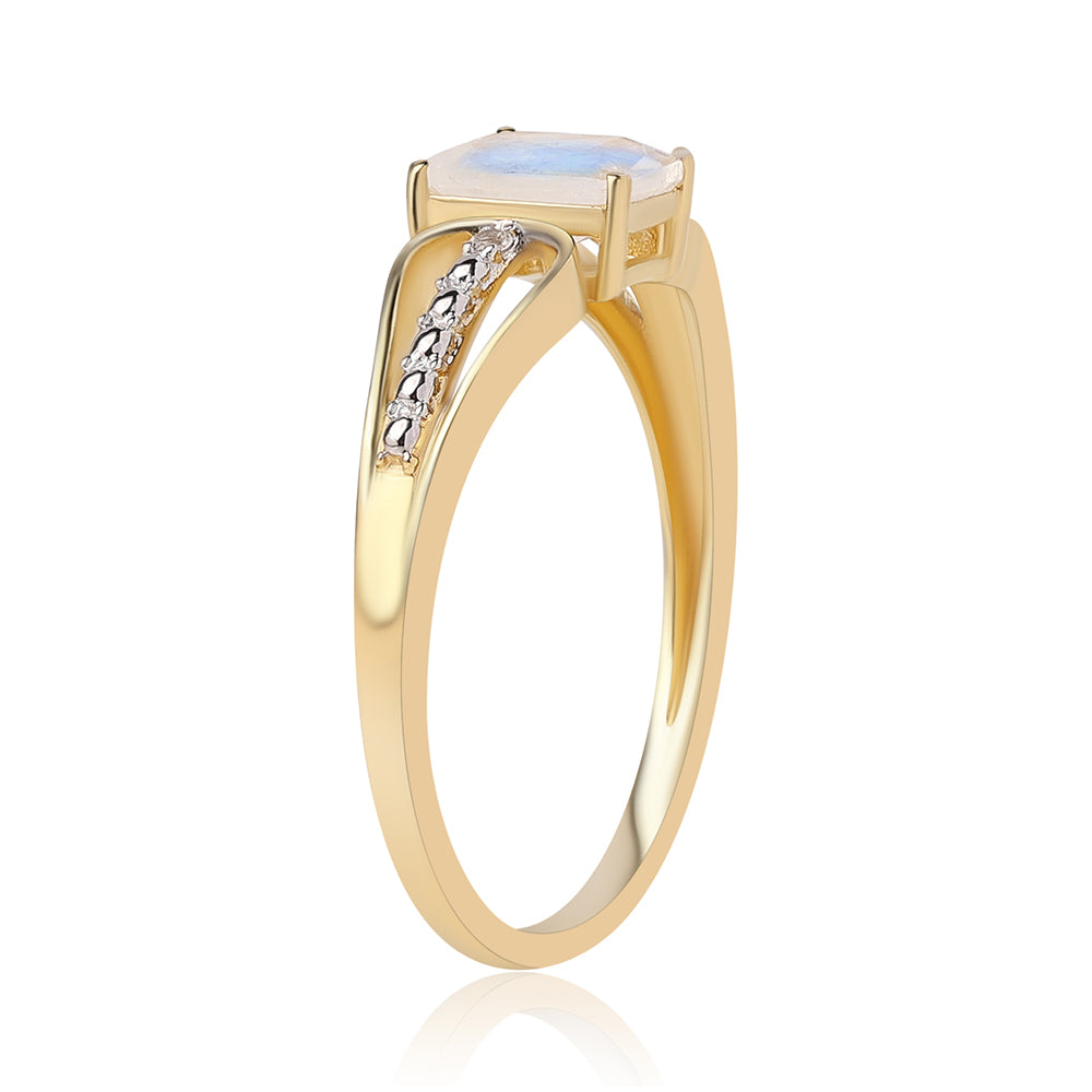 Inel din Argint 925 Placat cu Aur ( 2.03 grame ) cu Piatra Lunii Curcubeu Clasa ”AA” și Topaz Alb 1.38 Carate 2 