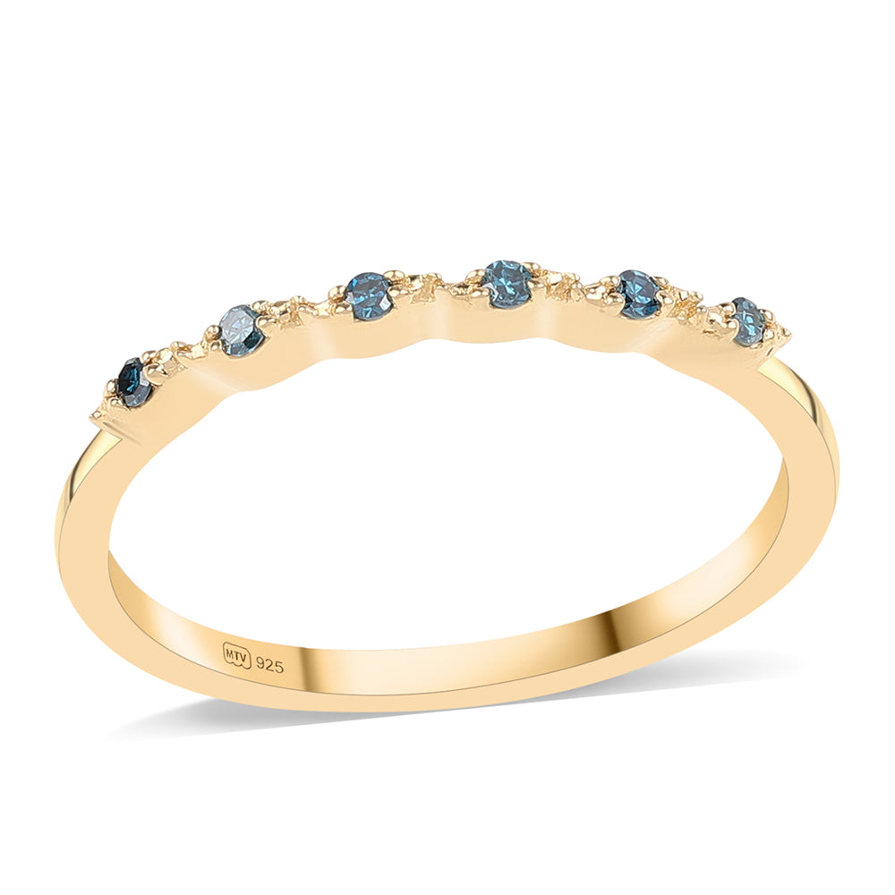 Inel din Argint 925 Placat cu Aur ( 1.21 grame ) cu Diamant Albastru 0.06 Carate 1 