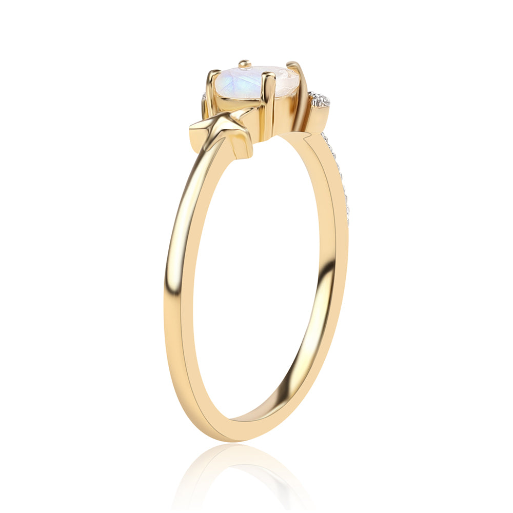 Inel din Argint 925 Placat cu Aur ( 1.7 grame ) cu Piatra Lunii Curcubeu Clasa ”AA” și Topaz Alb 0.83 Carate