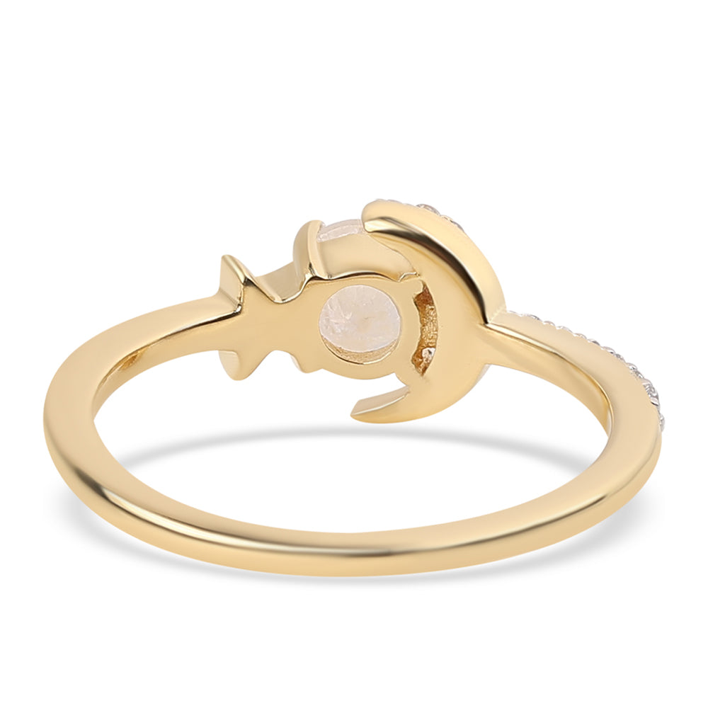 Inel din Argint 925 Placat cu Aur ( 1.7 grame ) cu Piatra Lunii Curcubeu Clasa ”AA” și Topaz Alb 0.83 Carate