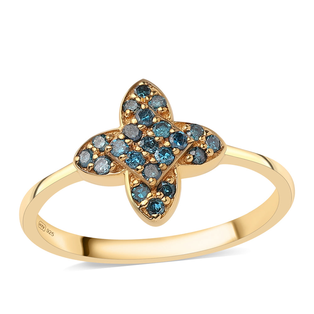 Inel din Argint 925 Placat cu Aur ( 1.74 grame ) cu Diamant Albastru 0.3 Carate 1 