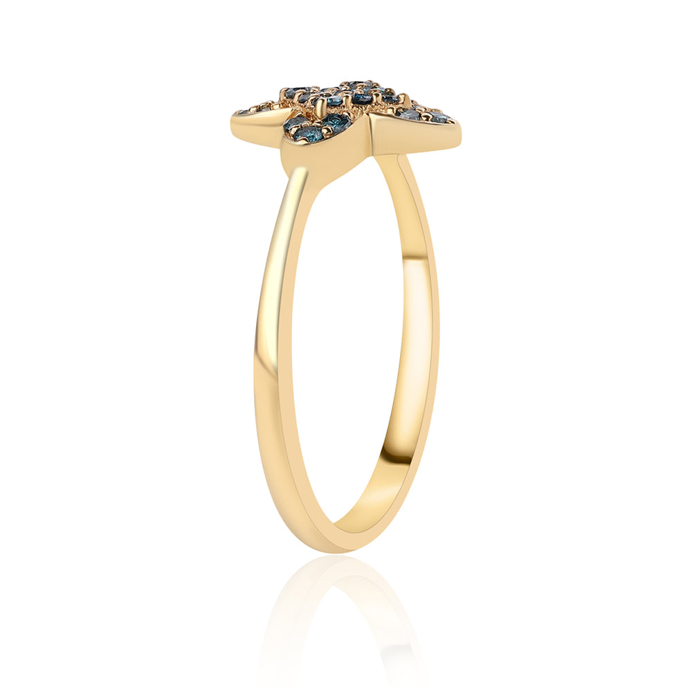 Inel din Argint 925 Placat cu Aur ( 1.74 grame ) cu Diamant Albastru 0.3 Carate 3 