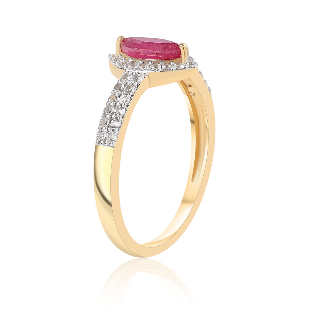 Inel din Argint 925 Placat cu Aur ( 1.86 grame ) cu Rubin Mozambic și Topaz Alb 1.02 Carate 3 