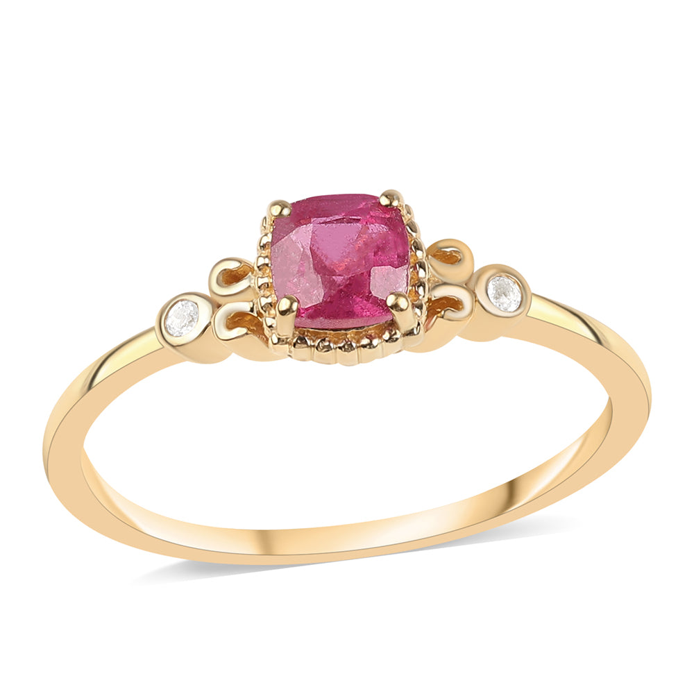 Inel din Argint 925 Placat cu Aur ( 1.82 grame ) cu Rubin Mozambic și Topaz Alb 1.15 Carate