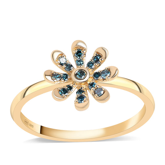 Inel din Argint 925 Placat cu Aur ( 1.76 grame ) cu Diamant Albastru 0.13 Carate