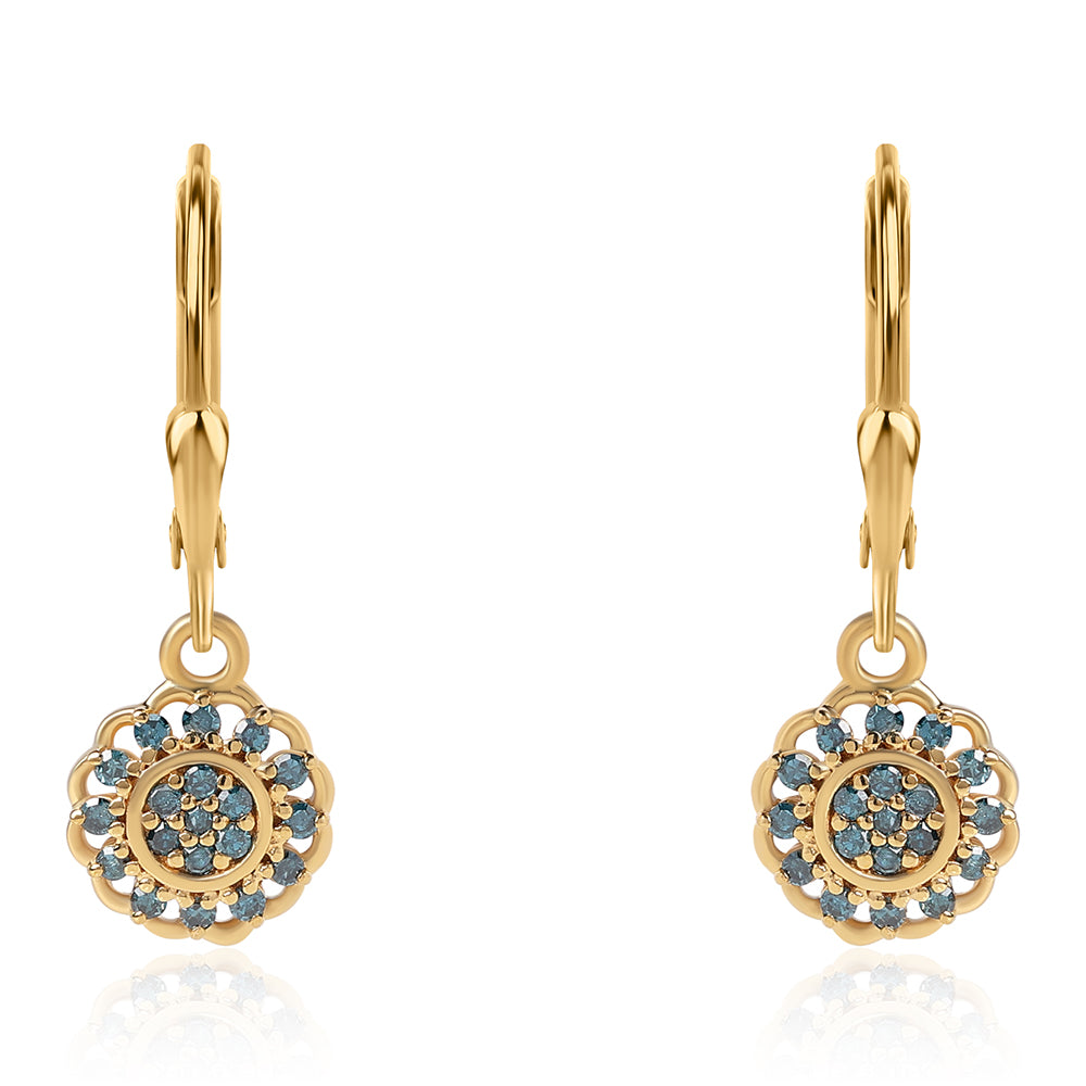 Cercei din Argint 925 Placat cu Aur ( 1.67 grame ) cu Diamant Albastru 0.28 Carate 2 