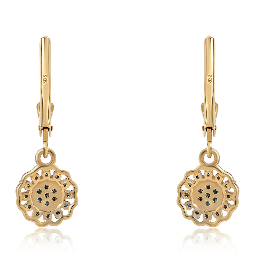 Cercei din Argint 925 Placat cu Aur ( 1.67 grame ) cu Diamant Albastru 0.28 Carate 3 