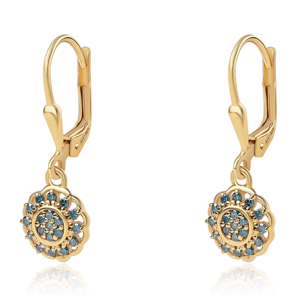 Cercei din Argint 925 Placat cu Aur ( 1.67 grame ) cu Diamant Albastru 0.28 Carate