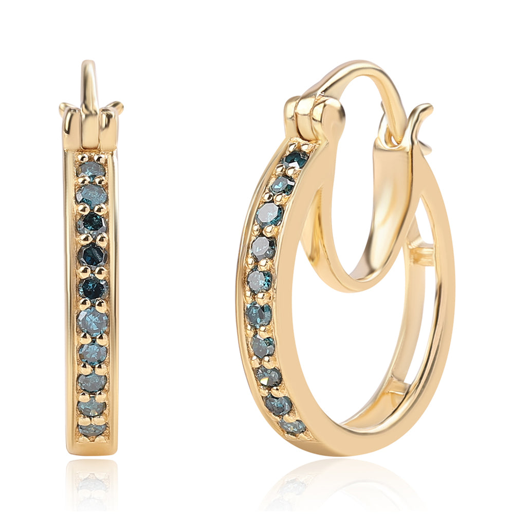 Cercei din Argint 925 Placat cu Aur ( 2.14 grame ) cu Diamant Albastru 0.2 Carate