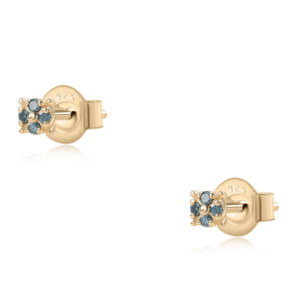 Cercei din Argint 925 Placat cu Aur ( 0.65 grame ) cu Diamant Albastru 0.06 Carate