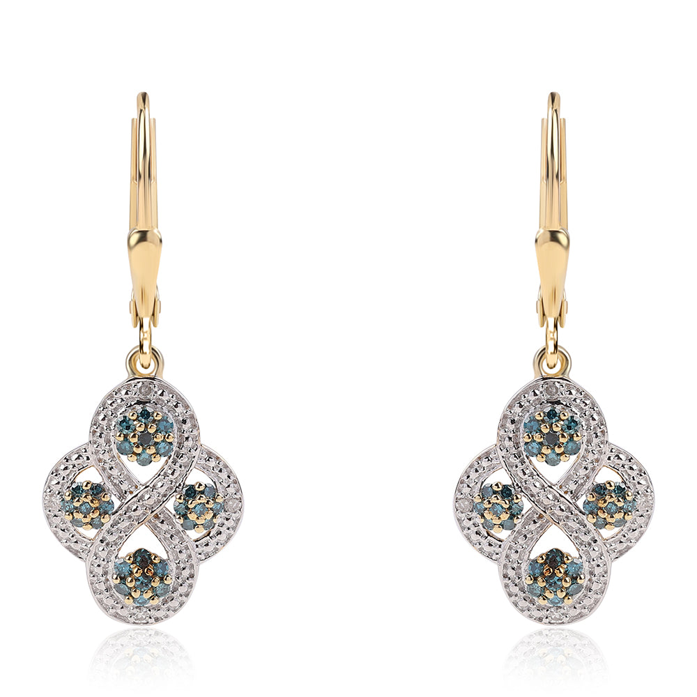 Cercei din Argint 925 Placat cu Aur ( 2.24 grame ) cu Diamant Albastru și Diamant Alb 0.48 Carate 2 
