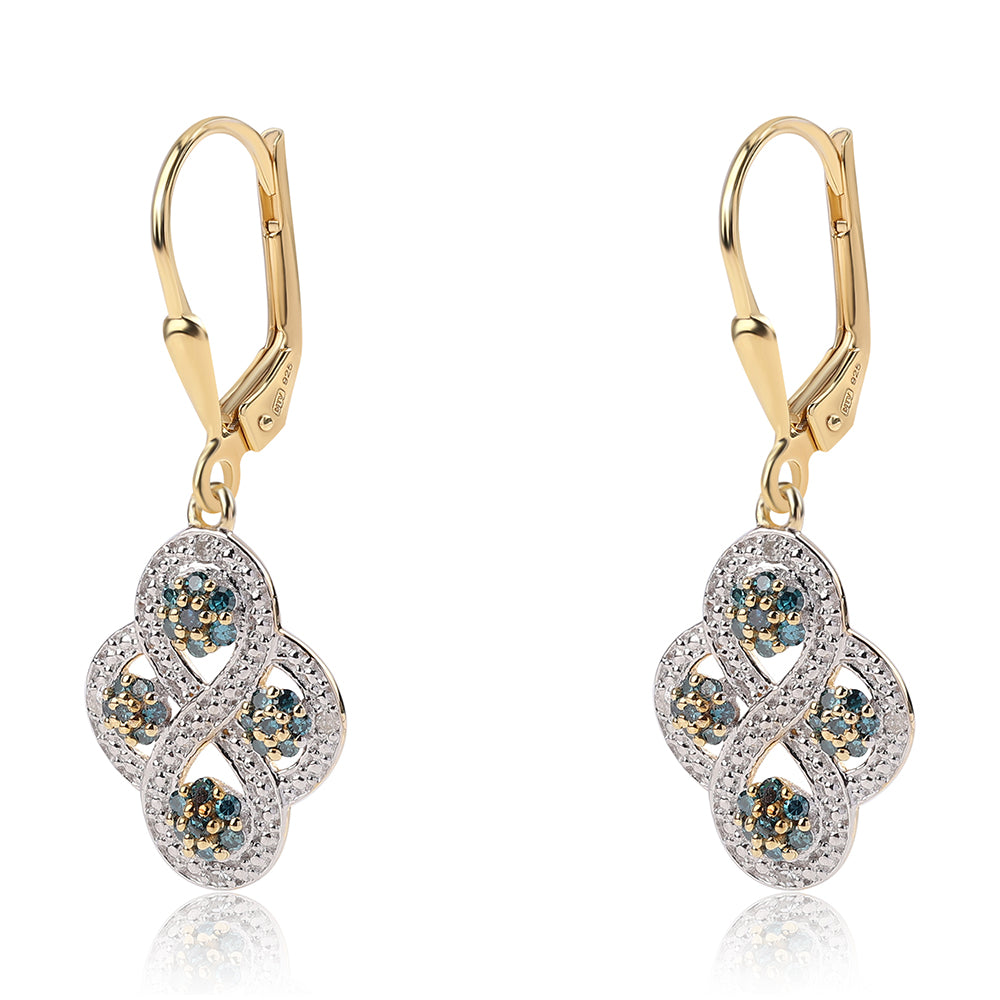 Cercei din Argint 925 Placat cu Aur ( 2.24 grame ) cu Diamant Albastru și Diamant Alb 0.48 Carate 1 