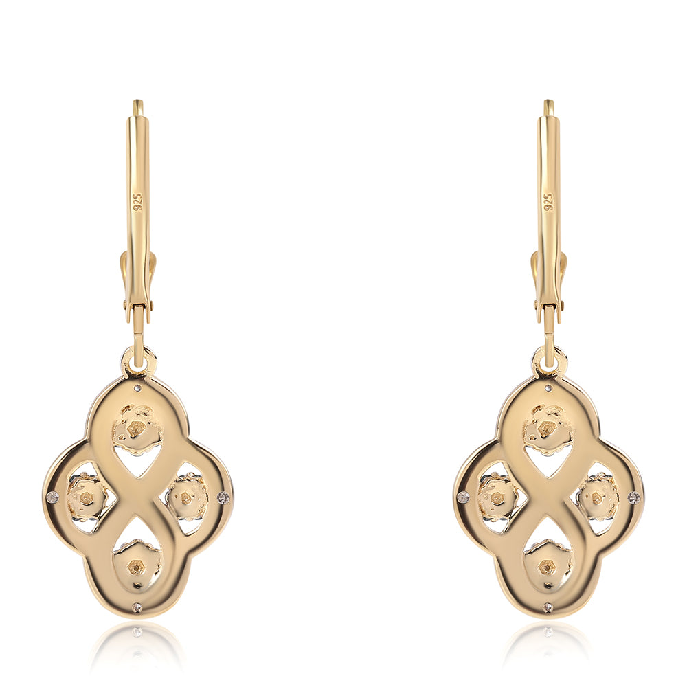 Cercei din Argint 925 Placat cu Aur ( 2.24 grame ) cu Diamant Albastru și Diamant Alb 0.48 Carate 3 