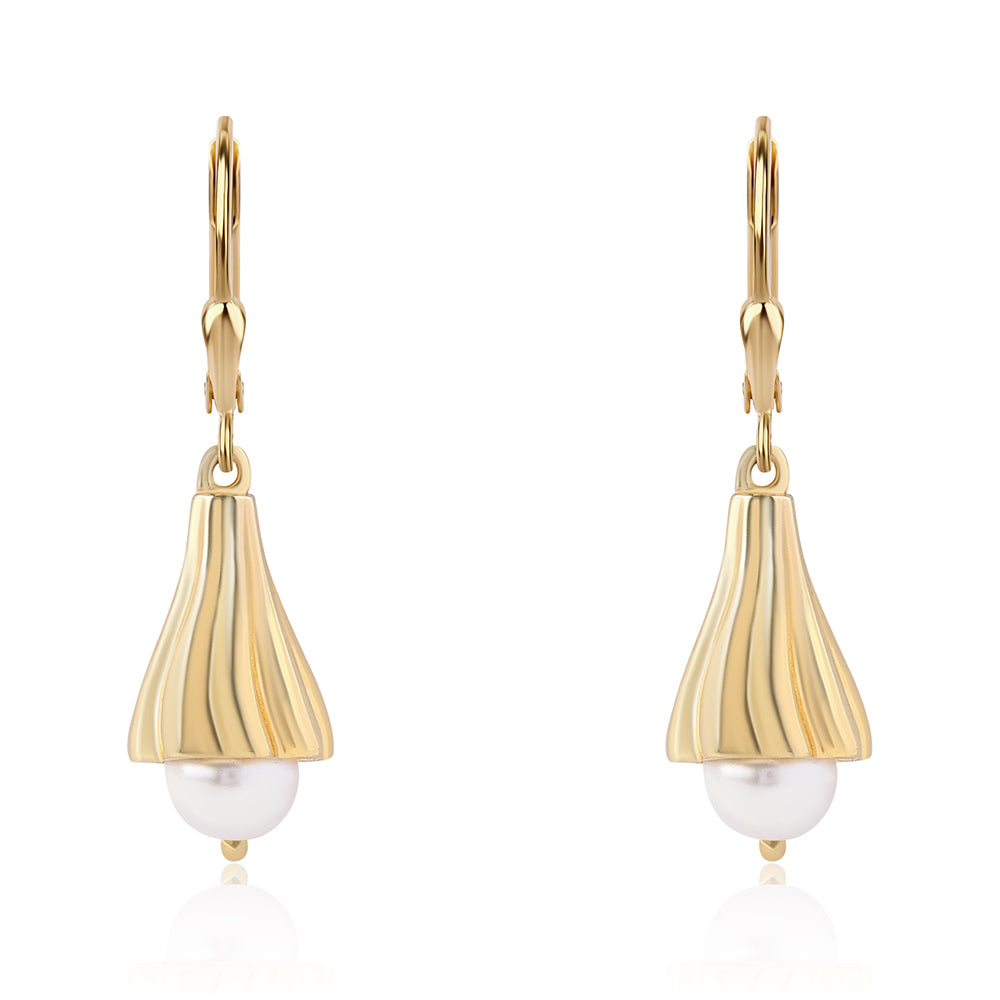 Cercei din Argint 925 Placat cu Aur ( 5.37 grame ) cu Perlă de Apă Dulce Albă 3.87 Carate