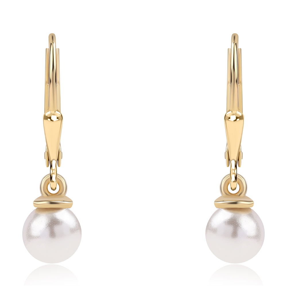 Cercei din Argint 925 Placat cu Aur ( 1.04 grame ) cu Perlă de Apă Dulce Albă 3.8 Carate 2 