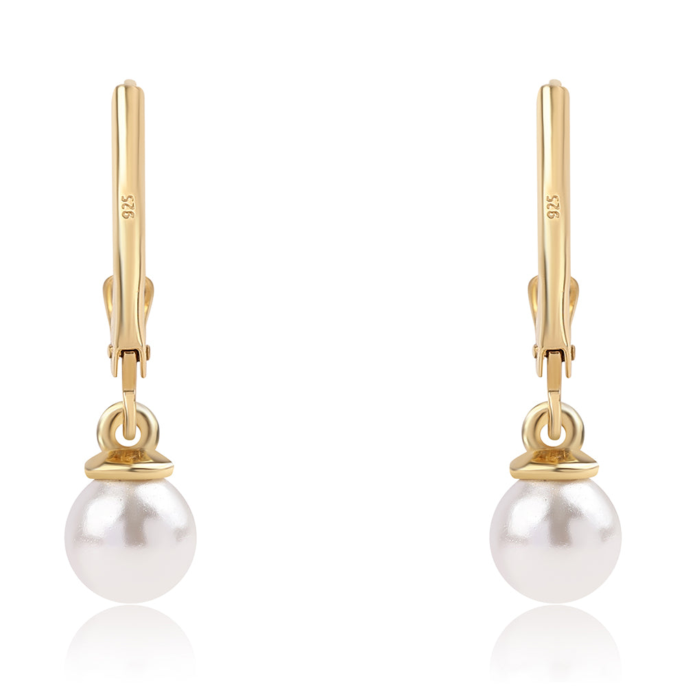 Cercei din Argint 925 Placat cu Aur ( 1.04 grame ) cu Perlă de Apă Dulce Albă 3.8 Carate