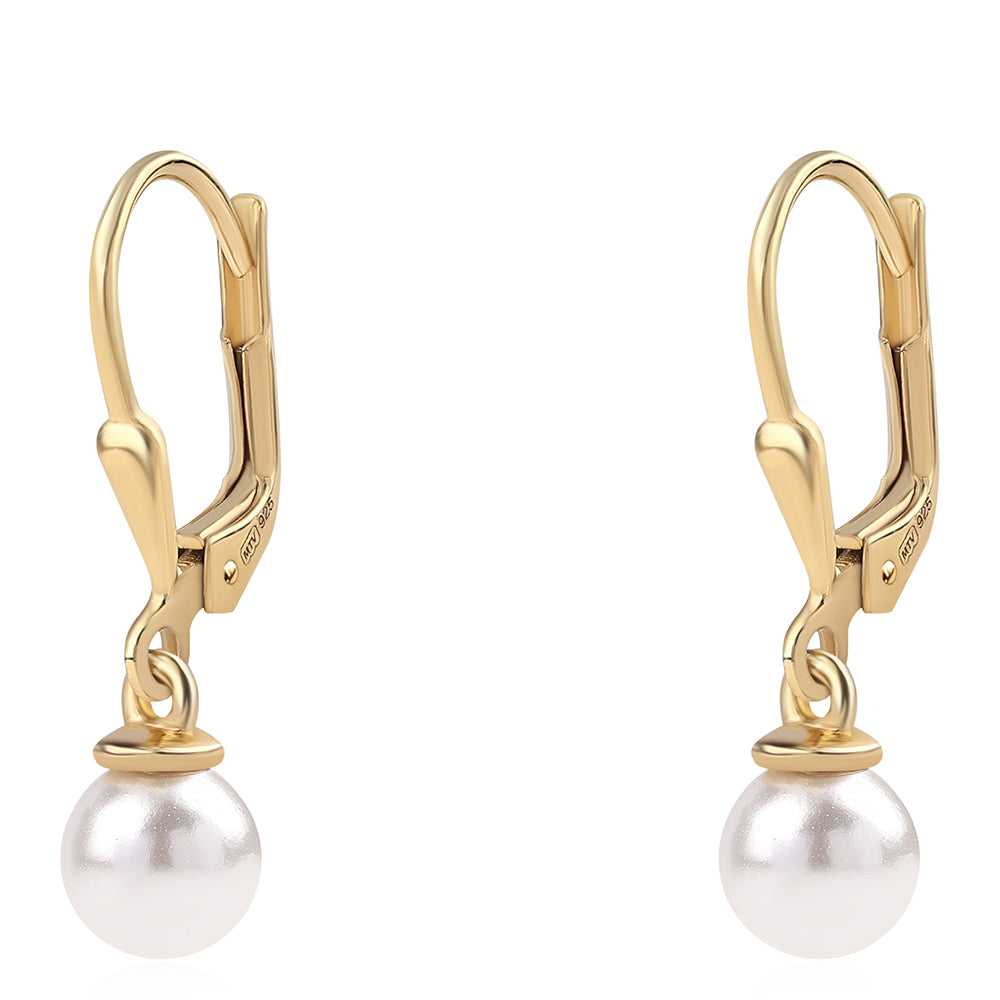 Cercei din Argint 925 Placat cu Aur ( 1.04 grame ) cu Perlă de Apă Dulce Albă 3.8 Carate