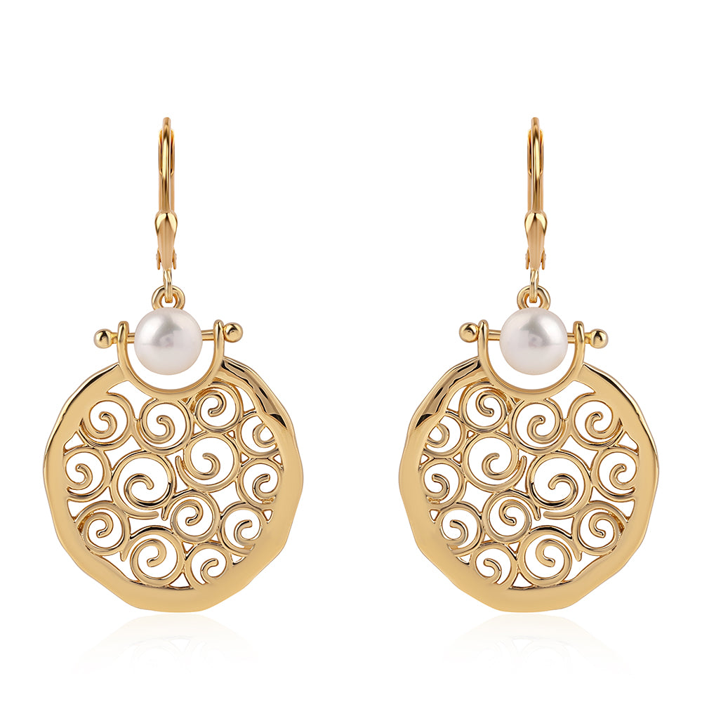 Cercei din Argint 925 Placat cu Aur ( 7.43 grame ) cu Perlă de Apă Dulce Albă 3.76 Carate 1 