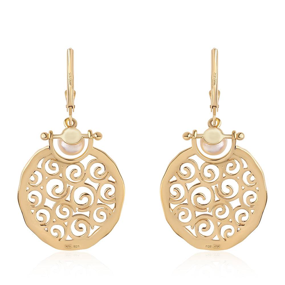 Cercei din Argint 925 Placat cu Aur ( 7.43 grame ) cu Perlă de Apă Dulce Albă 3.76 Carate 2 