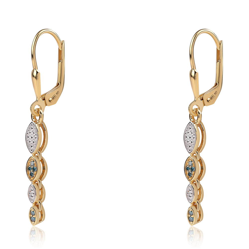 Cercei din Argint 925 Placat cu Aur ( 2.21 grame ) cu Diamant Albastru 0.06 Carate