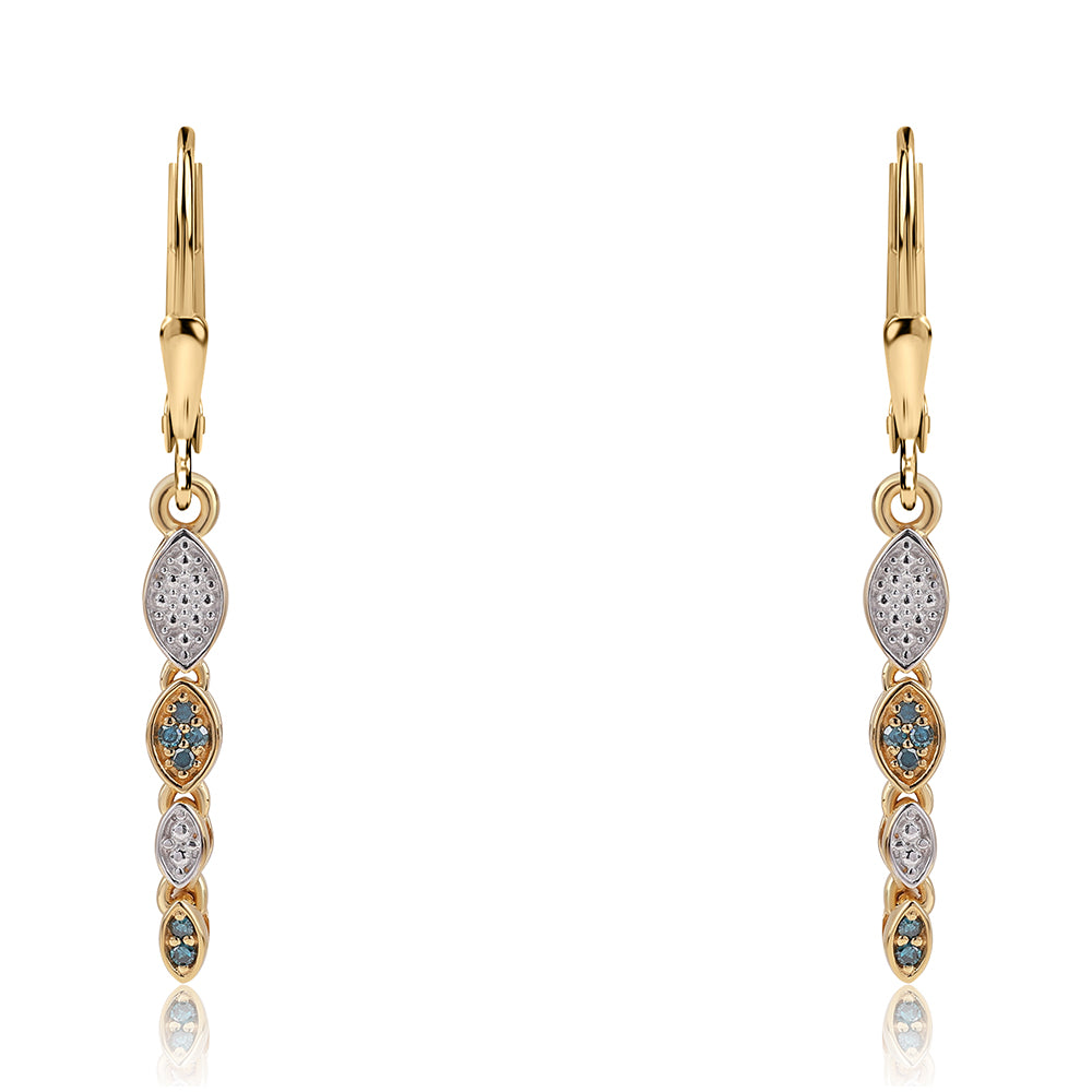 Cercei din Argint 925 Placat cu Aur ( 2.21 grame ) cu Diamant Albastru 0.06 Carate 2 