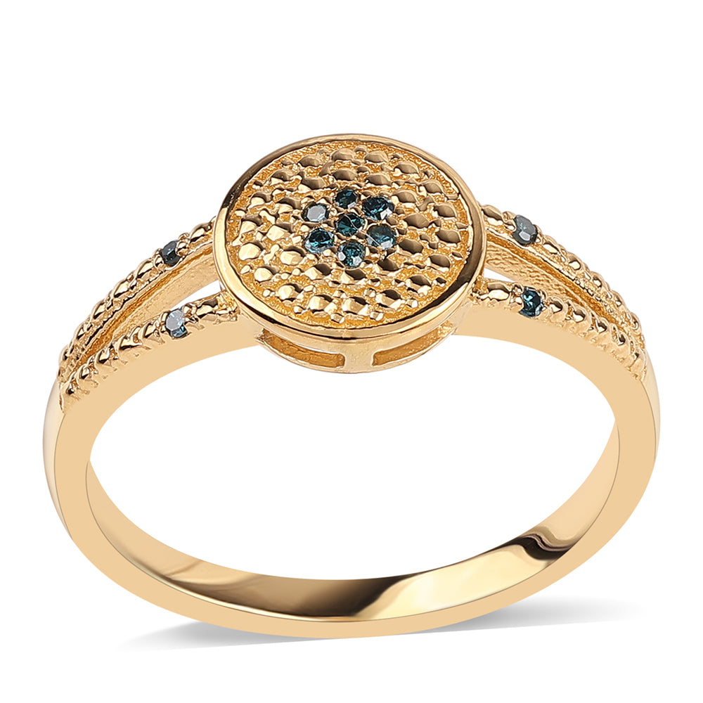Inel din Argint 925 Placat cu Aur ( 2.5 grame ) cu Diamant Albastru și Diamant Alb 0.05 Carate