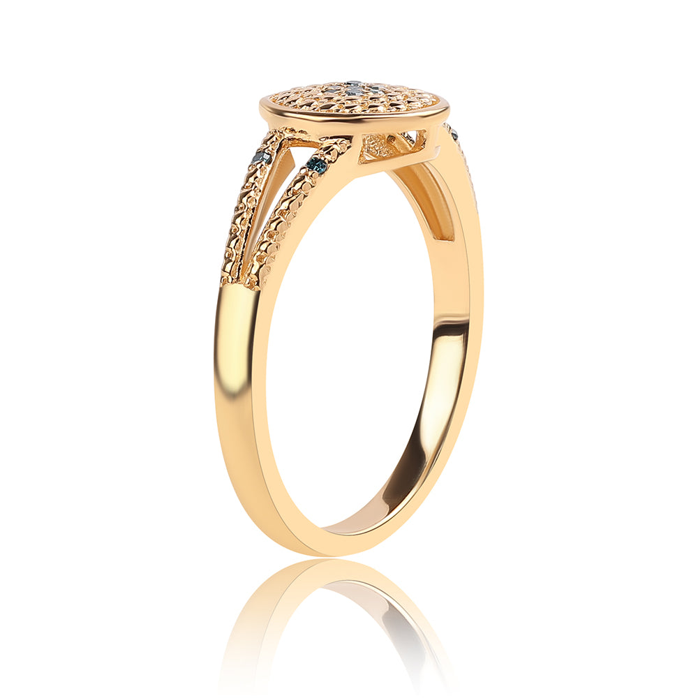 Inel din Argint 925 Placat cu Aur ( 2.5 grame ) cu Diamant Albastru și Diamant Alb 0.05 Carate 3 
