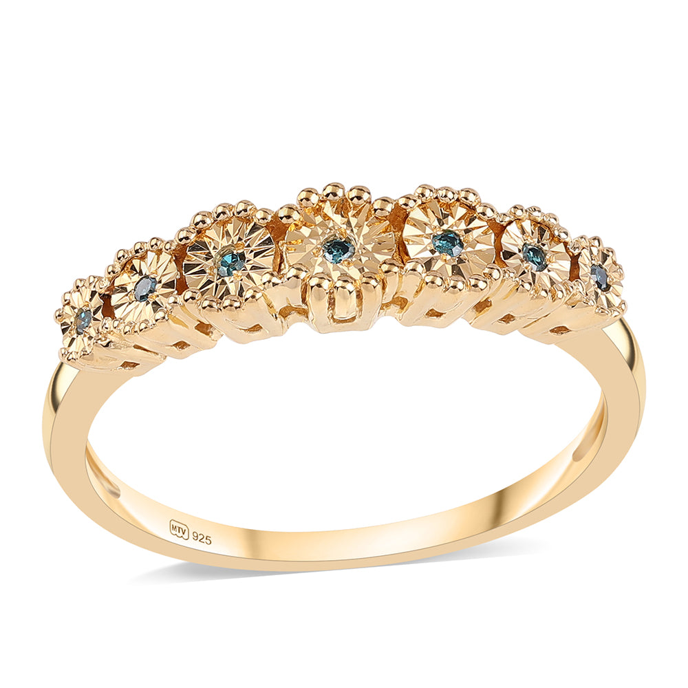 Inel din Argint 925 Placat cu Aur ( 2.46 grame ) cu Diamant Albastru 0.04 Carate 1 